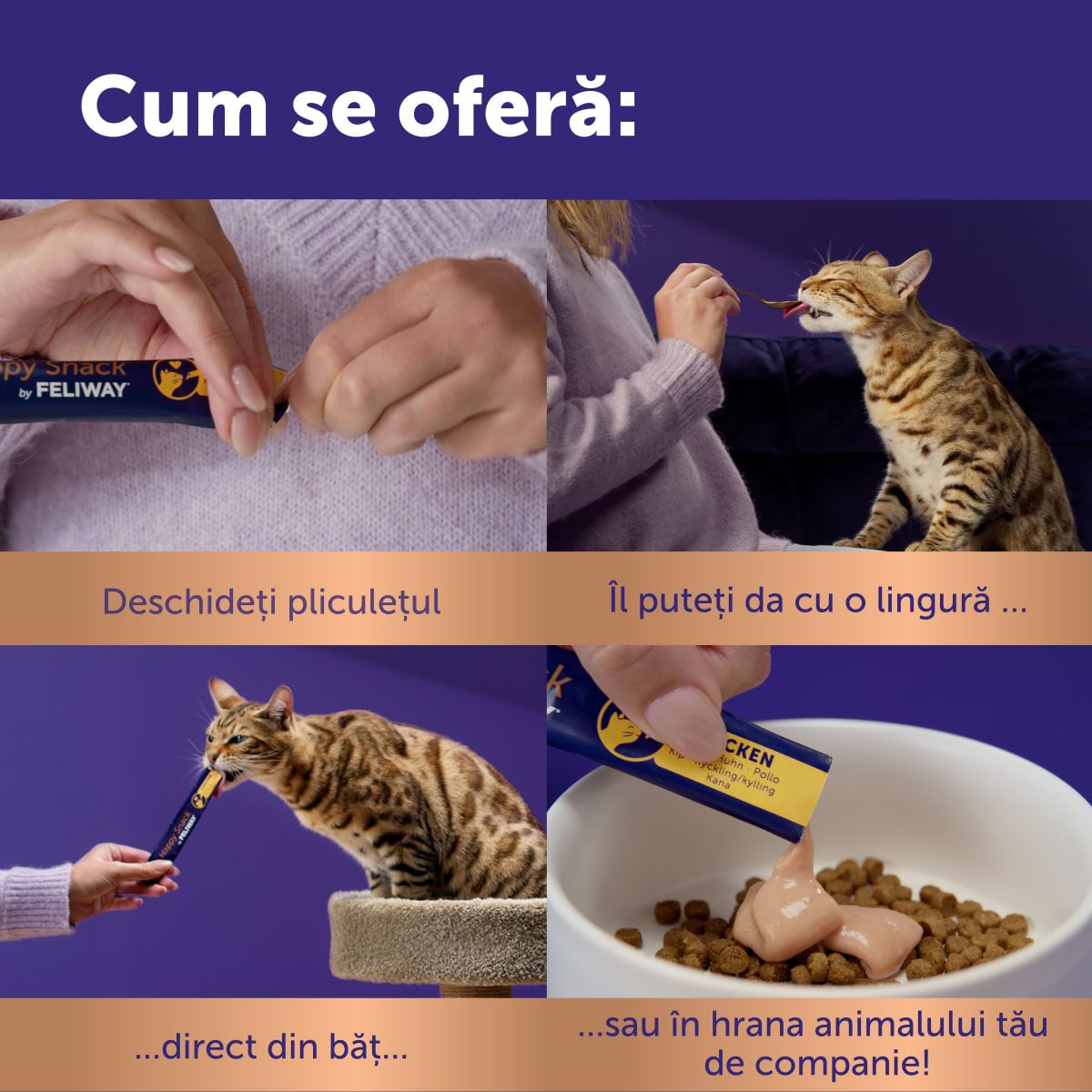 FELIWAY Happy Snack, Pui, plic recompense funcționale pisici, sistem nervos &amp; calmante, (topping), 15g x 6buc
